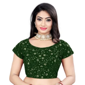 Generic Women'sย Velvet Sequins Readymade Blouse (Green, Size: Free Size)