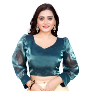 Generic Women'sย Organza Plain Readymade Blouse (Teal, Size: Free Size)
