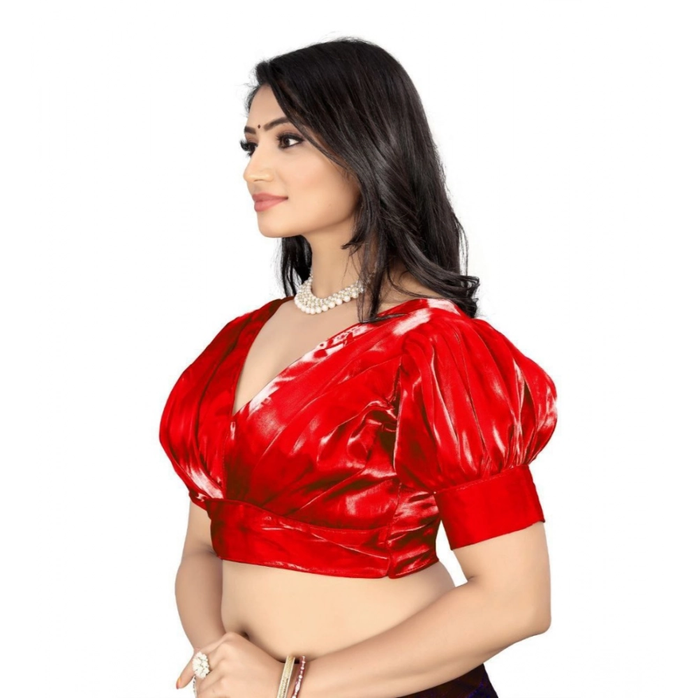 Generic Women's Organza Plain Readymade Blouse (Red, Size: Free Size) - Image 3