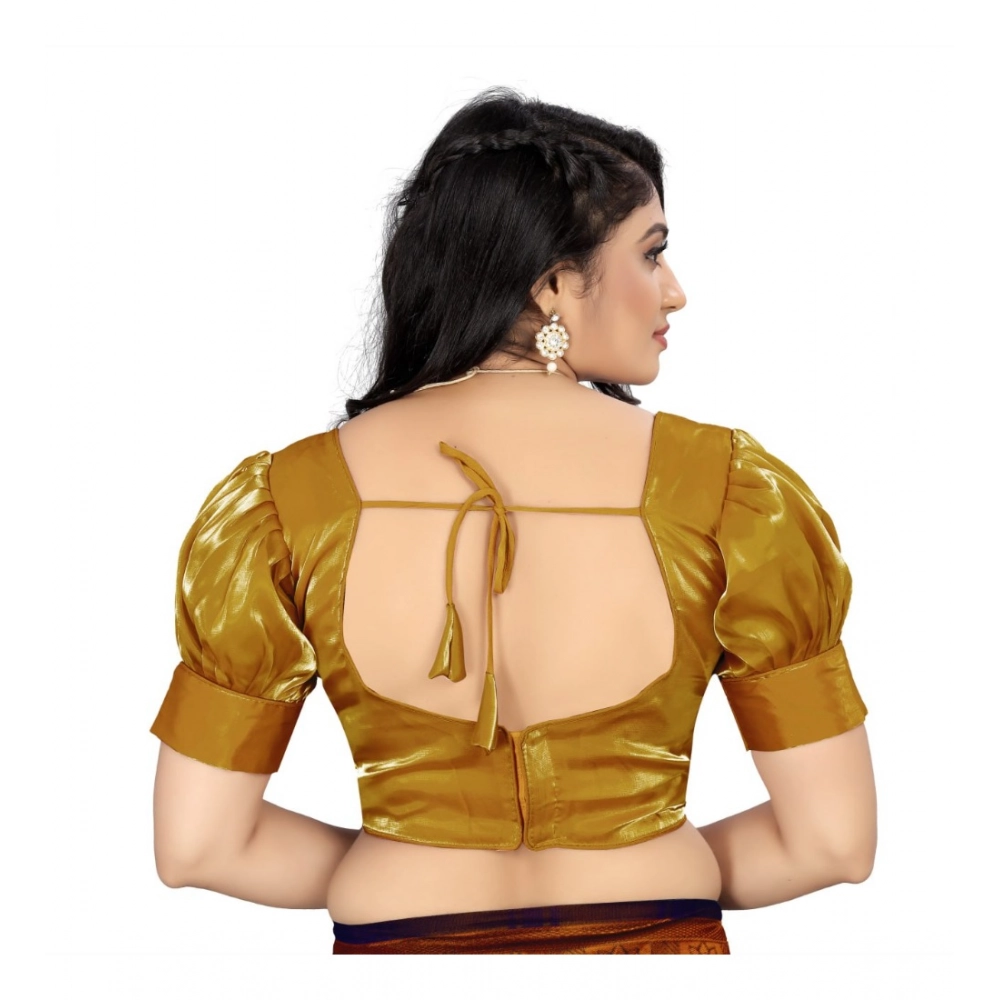 Generic Women's Organza Plain Readymade Blouse (Metalic Gold, Size: Free Size) - Image 4