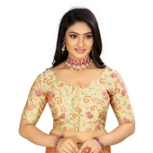 Generic Women'sย Satin Floral Readymade Blouse (Beige, Size: Free Size)