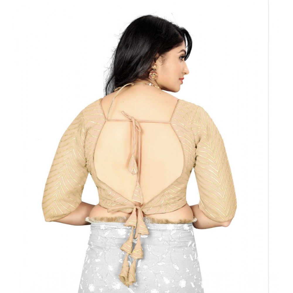 Generic Women's Georgette Embroidery Readymade Blouse (Cream, Size: Free Size) - Image 4