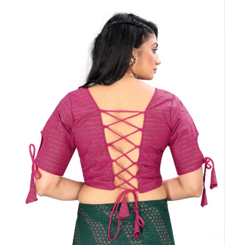 Generic Women's Cotton Thread Work Readymade Blouse (Barbie Pink, Size: Free Size) - Image 4