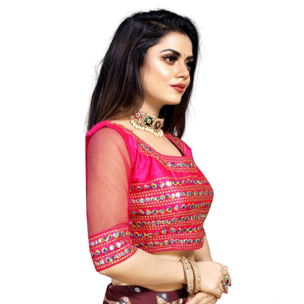 Generic Women's Phantom Silk Embroidery Readymade Blouse (Pink, Size: Free Size) - Image 2