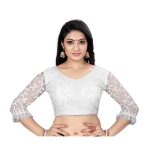 Generic Women'sย Nylon Net Embroidery Readymade Blouse (White, Size: Free Size)