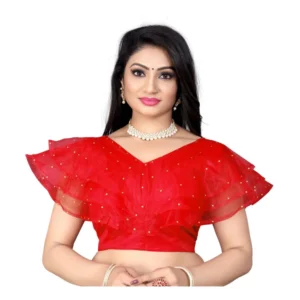 Generic Women'sย Nylon Diamond Work Readymade Blouse (Red, Size: Free Size)
