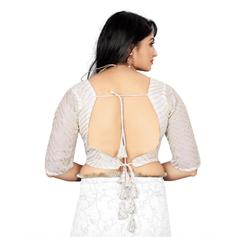Generic Women's Georgette Embroidery Readymade Blouse (White, Size: Free Size) - Image 4