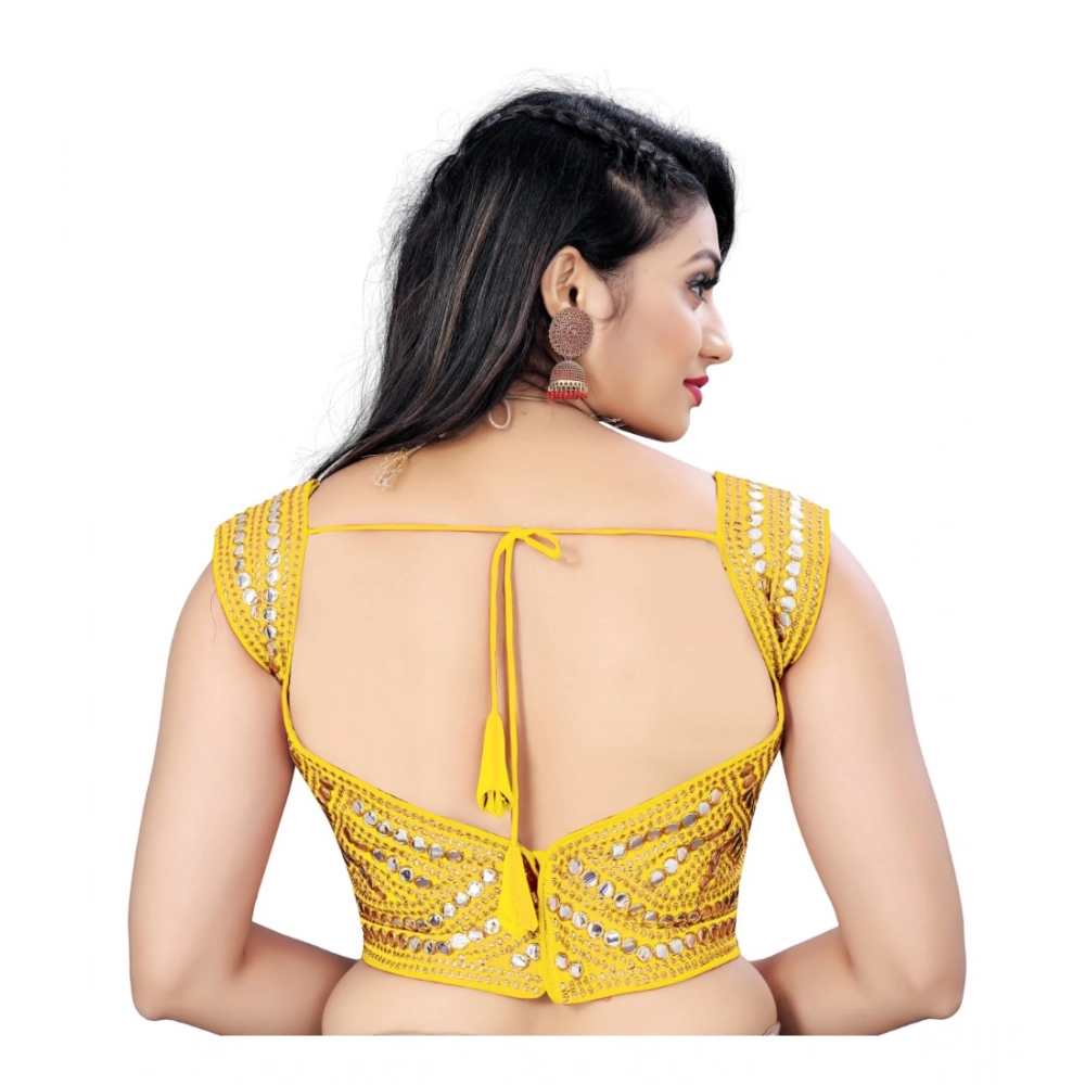 Generic Women's Phantom Embroidery Readymade Blouse (Yellow, Size: Free Size) - Image 4