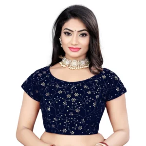 Generic Women'sย Velvet Sequins Readymade Blouse (Navy-Blue, Size: Free Size)