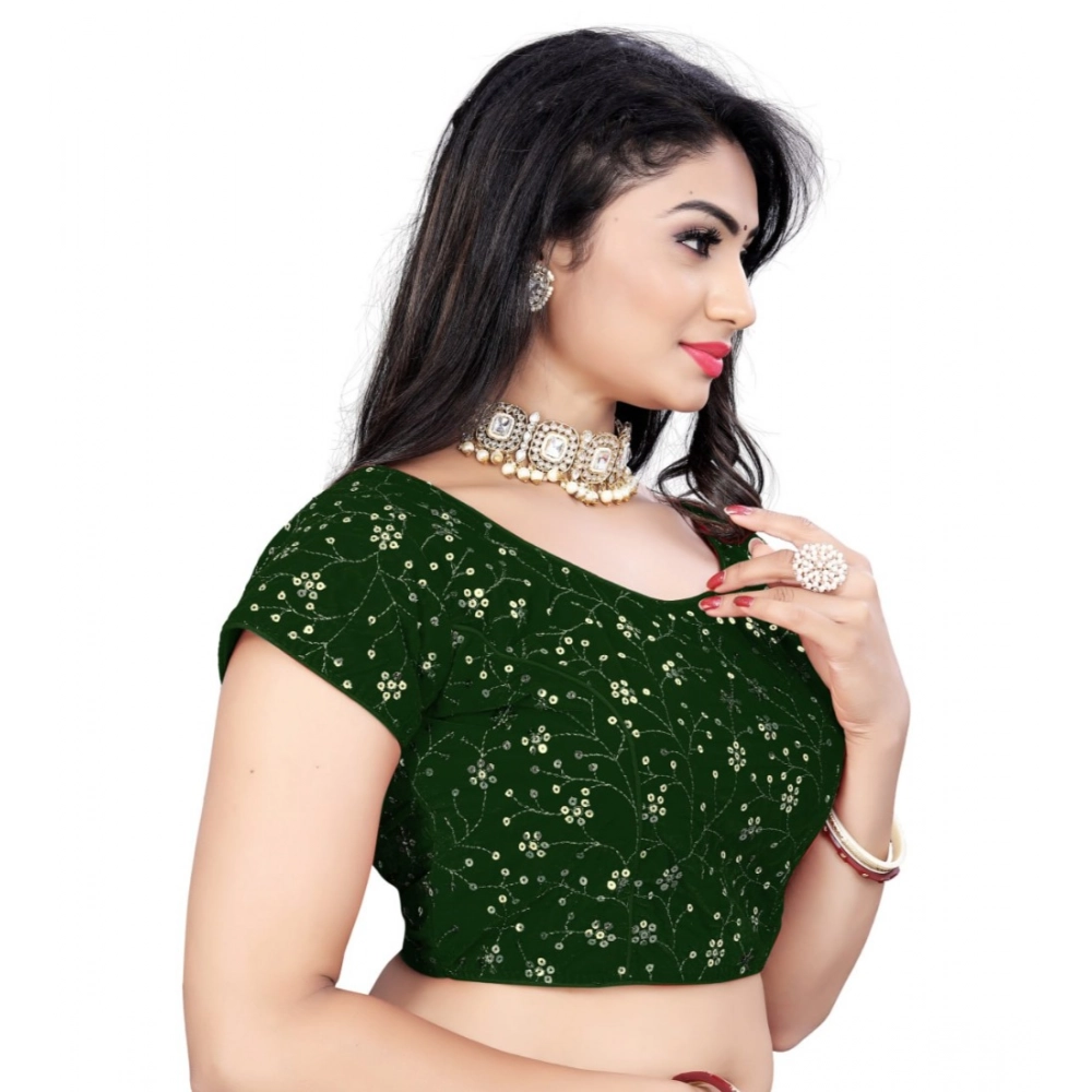 Generic Women's Velvet Sequins Readymade Blouse (Green, Size: Free Size) - Image 3