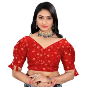 Generic Women'sย Jimmy Choo Embroidery Readymade Blouse (Red, Size: Free Size)