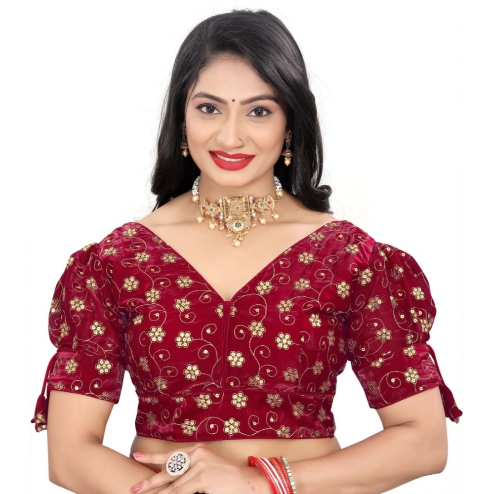 Generic Women's Jimmy Choo Embroidery Readymade Blouse (Maroon, Size: Free Size)