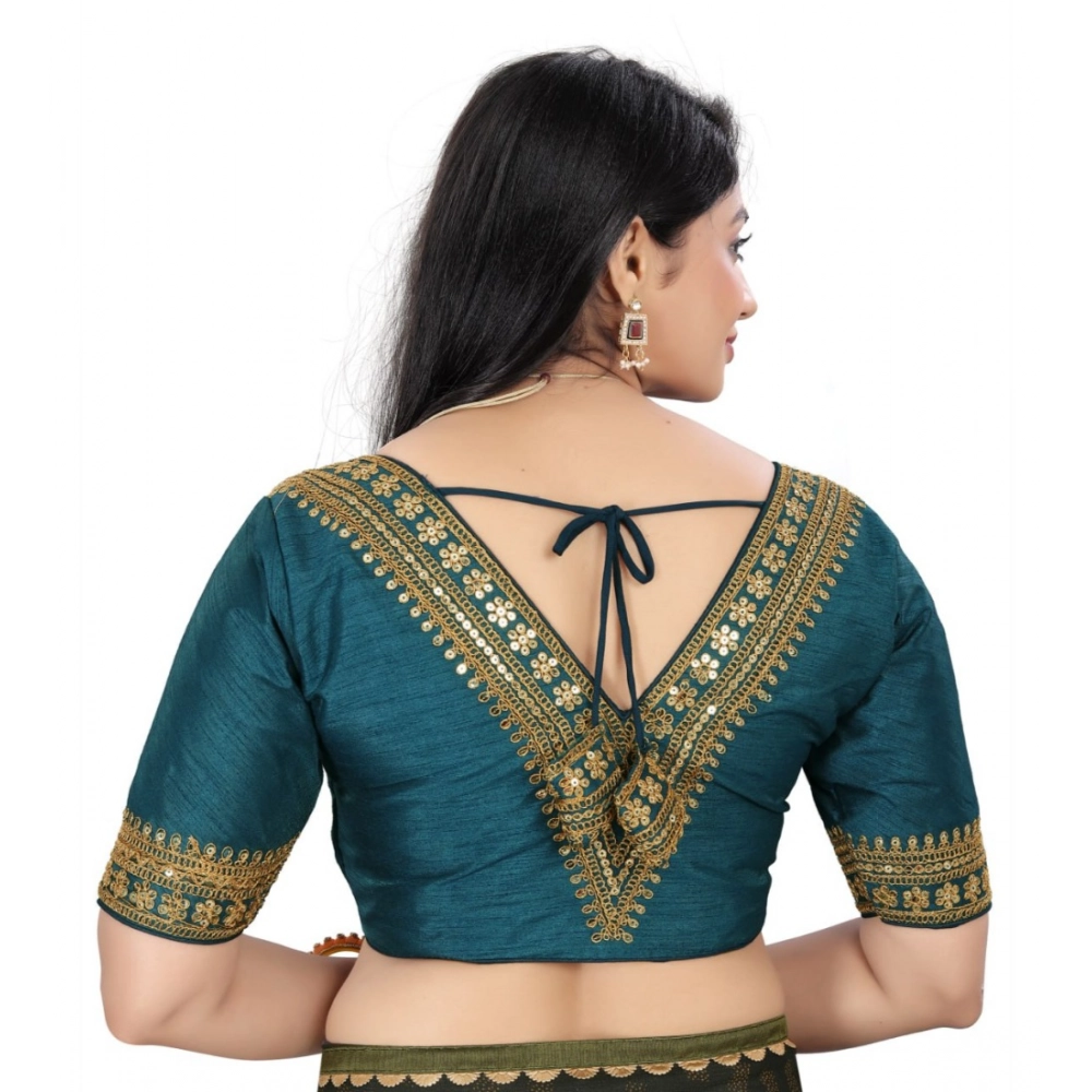 Generic Women's Banglory Embroidery Readymade Blouse (Teal, Size: Free Size) - Image 4