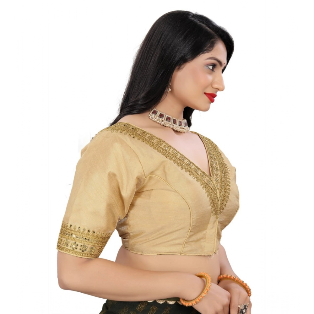 Generic Women's Banglory Embroidery Readymade Blouse (Beige, Size: Free Size) - Image 2