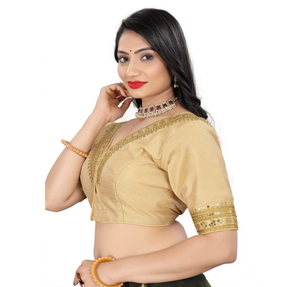 Generic Women's Banglory Embroidery Readymade Blouse (Beige, Size: Free Size) - Image 3