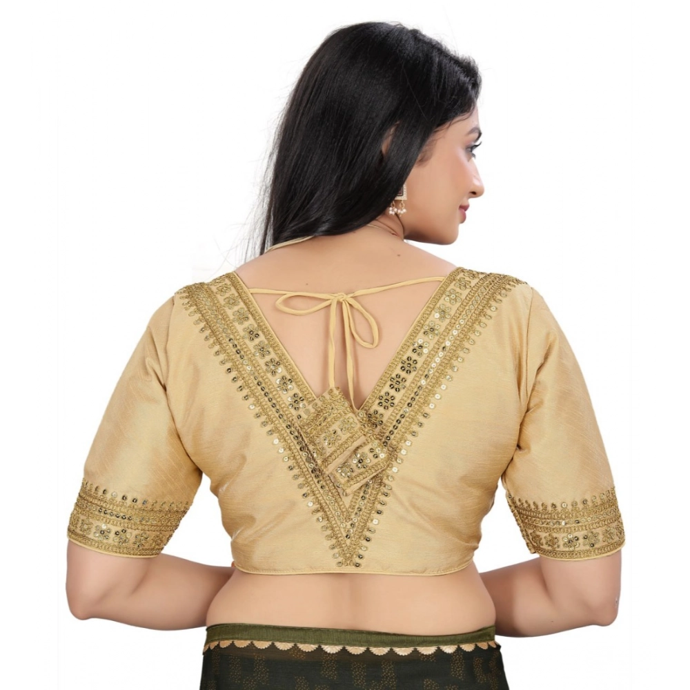 Generic Women's Banglory Embroidery Readymade Blouse (Beige, Size: Free Size) - Image 4