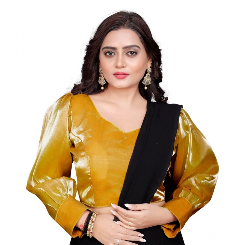 Generic Women's Organza Plain Readymade Blouse (Mustard, Size: Free Size)