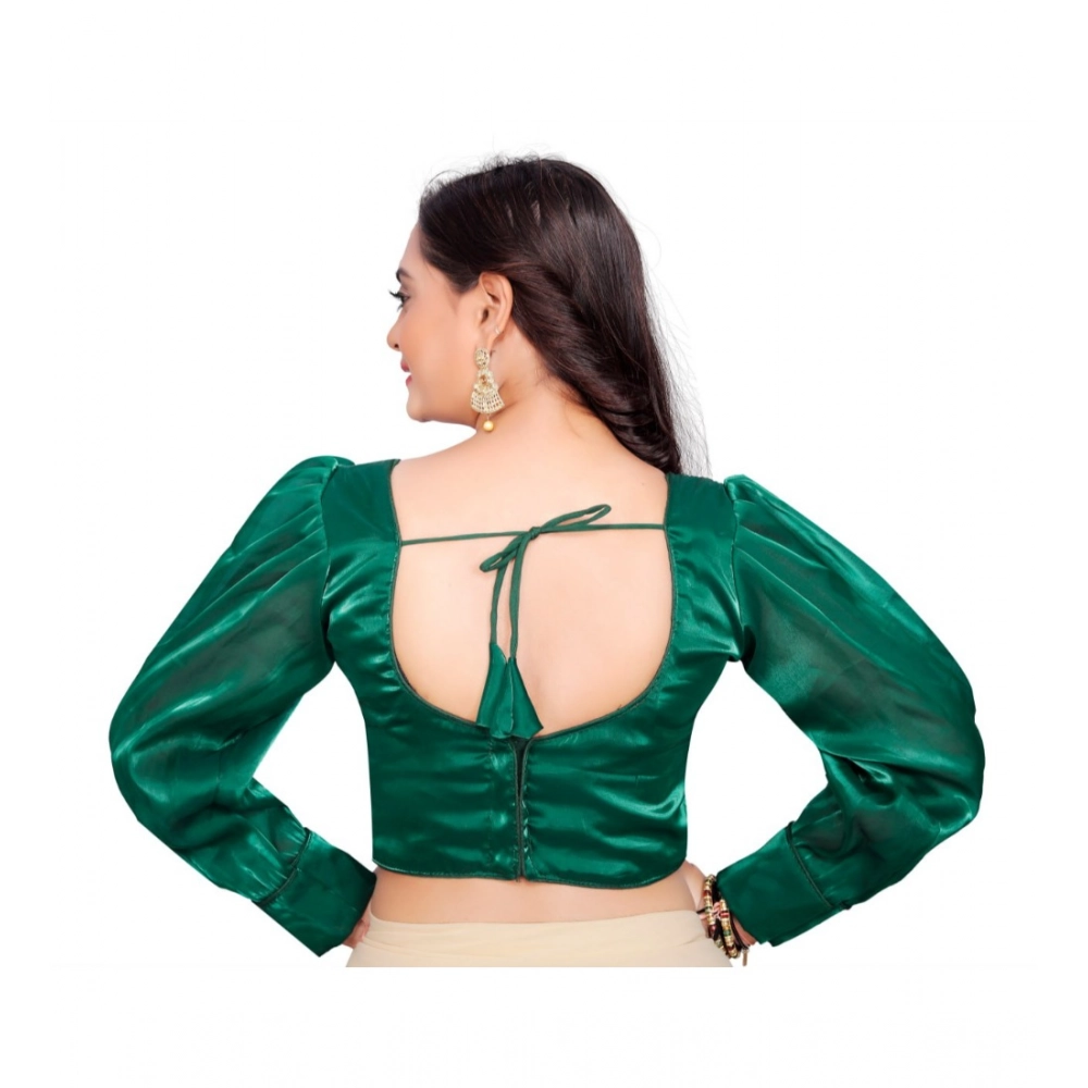 Generic Women's Organza Plain Readymade Blouse (Green, Size: Free Size) - Image 4