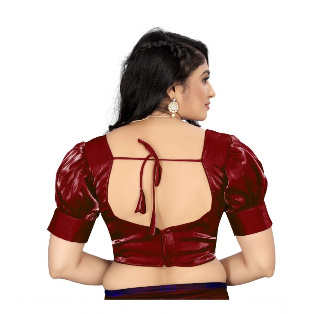 Generic Women's Organza Plain Readymade Blouse (Maroon, Size: Free Size) - Image 4