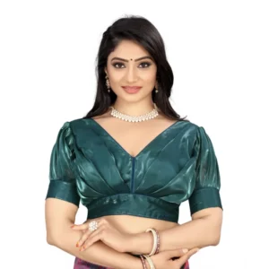 Generic Women'sย Organza Plain Readymade Blouse (Marine Teal, Size: Free Size)