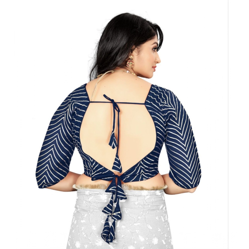 Generic Women's Georgette Embroidery Readymade Blouse (Navy Blue, Size: Free Size) - Image 4