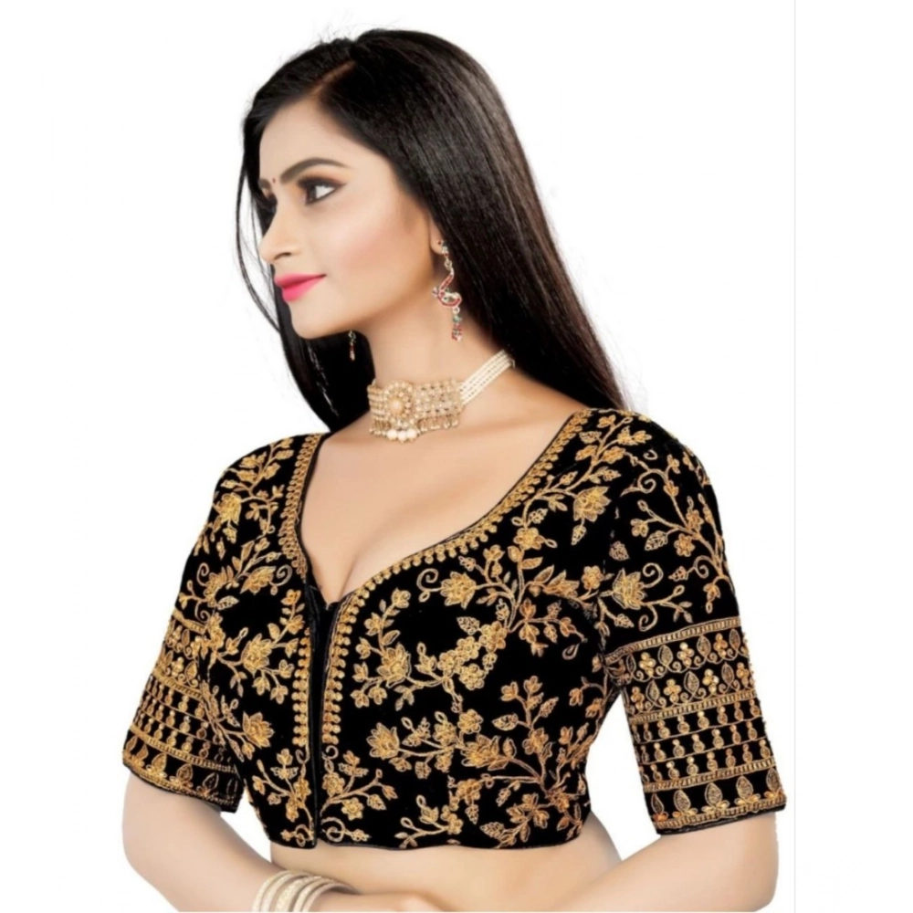 Generic Women's Velvet Embroidery Readymade Blouse (Black, Size: Free Size) - Image 2
