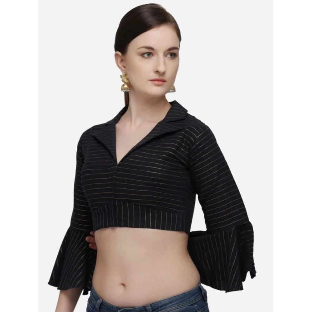 Generic Women's Cotton Striped Readymade Blouse (Black, Size: Free Size) - Image 3