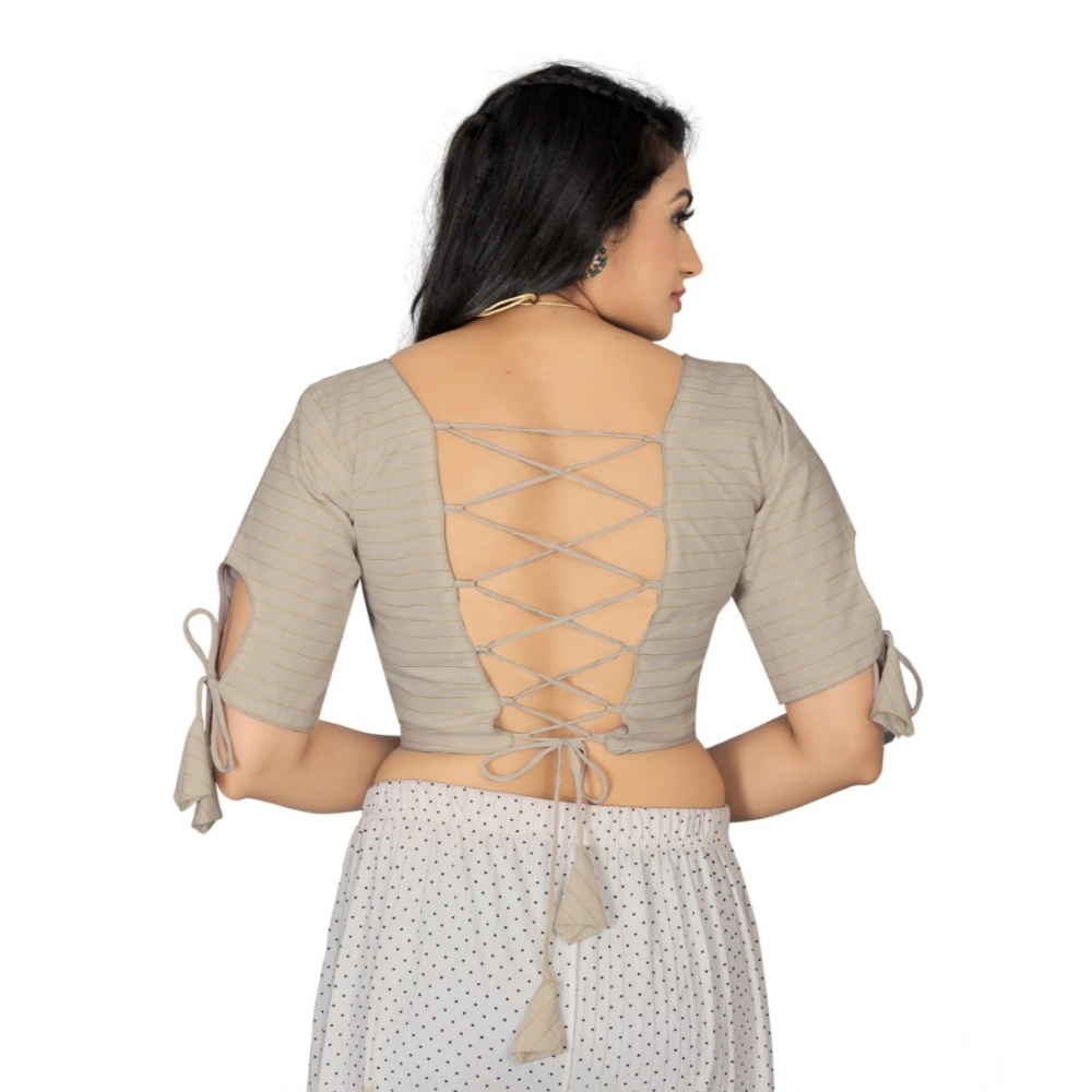 Generic Women's Cotton Thread Work Readymade Blouse (Cream, Size: Free Size) - Image 4