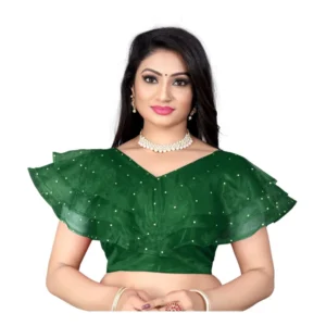 Generic Women'sย Nylon Diamond Work Readymade Blouse (Green, Size: Free Size)