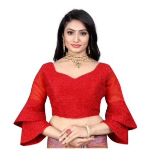Generic Women'sย Organza Embroidery Readymade Blouse (Red, Size: Free Size)