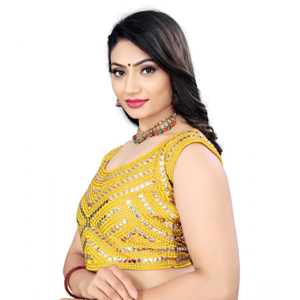 Generic Women's Phantom Embroidery Readymade Blouse (Yellow, Size: Free Size) - Image 2