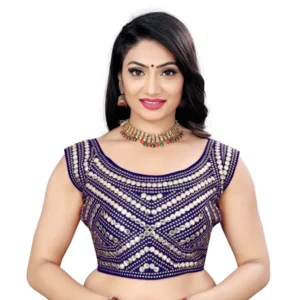 Generic Women'sย Phantom Embroidery Readymade Blouse (Navy Blue, Size: Free Size)