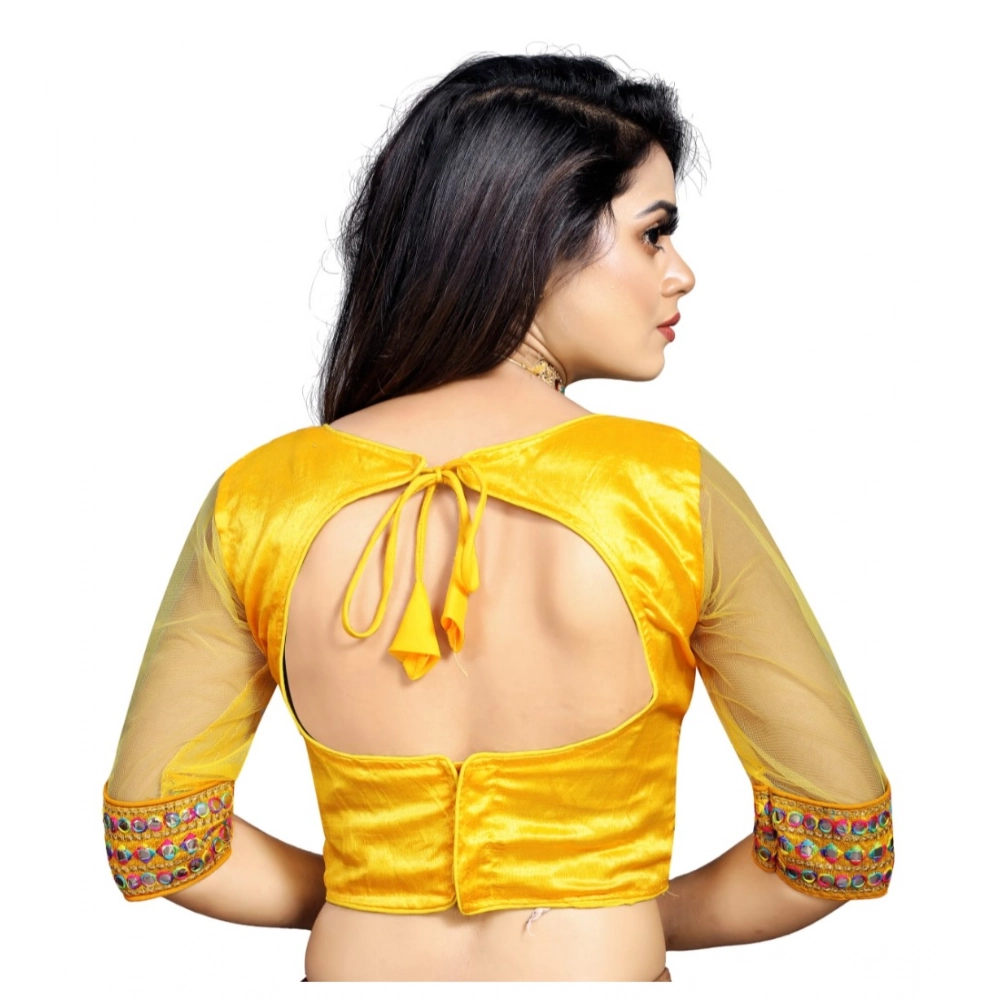 Generic Women's Phantom Silk Embroidery Readymade Blouse (Yellow, Size: Free Size) - Image 4