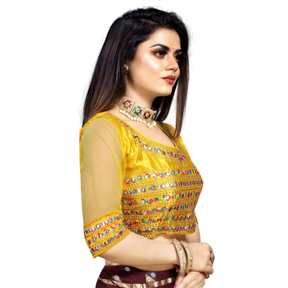 Generic Women's Phantom Silk Embroidery Readymade Blouse (Yellow, Size: Free Size) - Image 3
