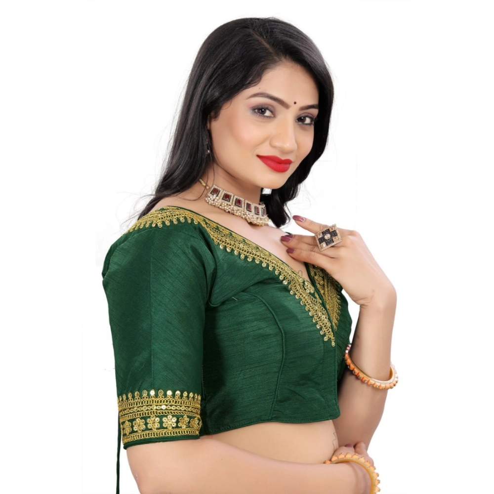 Generic Women's Banglory Embroidery Readymade Blouse (Green, Size: Free Size) - Image 3