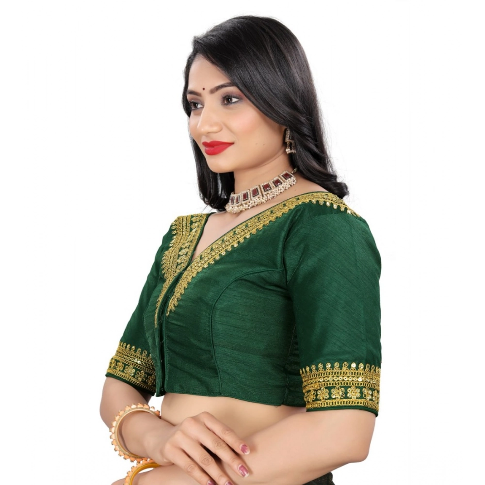 Generic Women's Banglory Embroidery Readymade Blouse (Green, Size: Free Size) - Image 2
