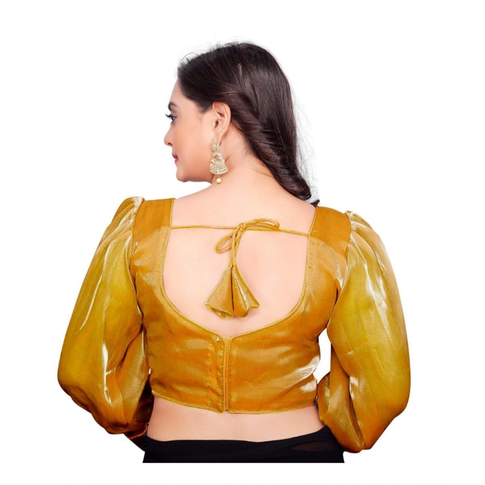 Generic Women's Organza Plain Readymade Blouse (Mustard, Size: Free Size) - Image 4