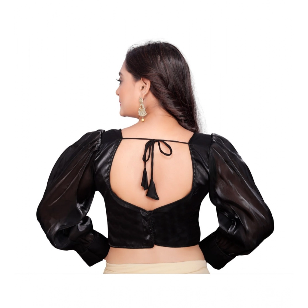 Generic Women's Organza Plain Readymade Blouse (Cream, Size: Free Size) - Image 4