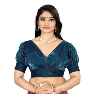 Generic Women'sย Organza Plain Readymade Blouse (Teal, Size: Free Size)