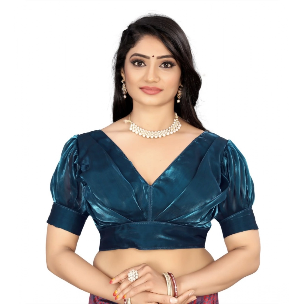 Generic Women's Organza Plain Readymade Blouse (Teal, Size: Free Size)