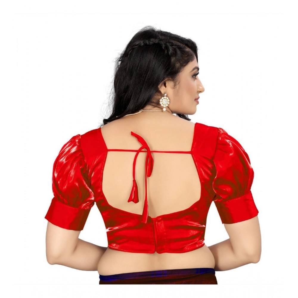 Generic Women's Organza Plain Readymade Blouse (Red, Size: Free Size) - Image 4