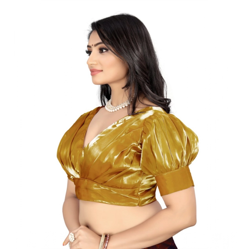 Generic Women's Organza Plain Readymade Blouse (Metalic Gold, Size: Free Size) - Image 3