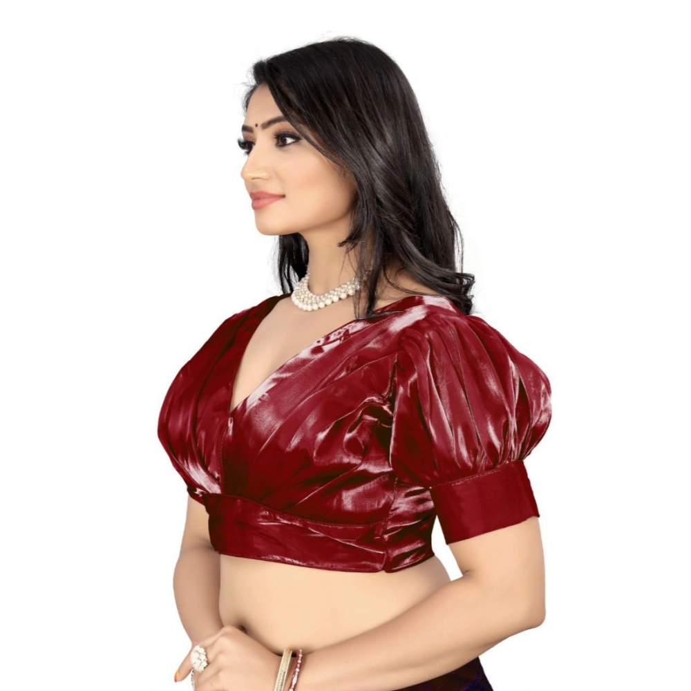 Generic Women's Organza Plain Readymade Blouse (Maroon, Size: Free Size) - Image 3