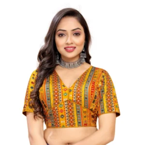 Generic Women'sย Cotton Blend Plain Readymade Blouse (Mustard, Size: Free Size)