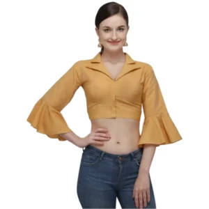 Generic Women'sย Cotton Striped Readymade Blouse (Mustard, Size: Free Size)