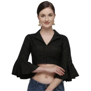 Generic Women'sย Cotton Striped Readymade Blouse (Black, Size: Free Size)
