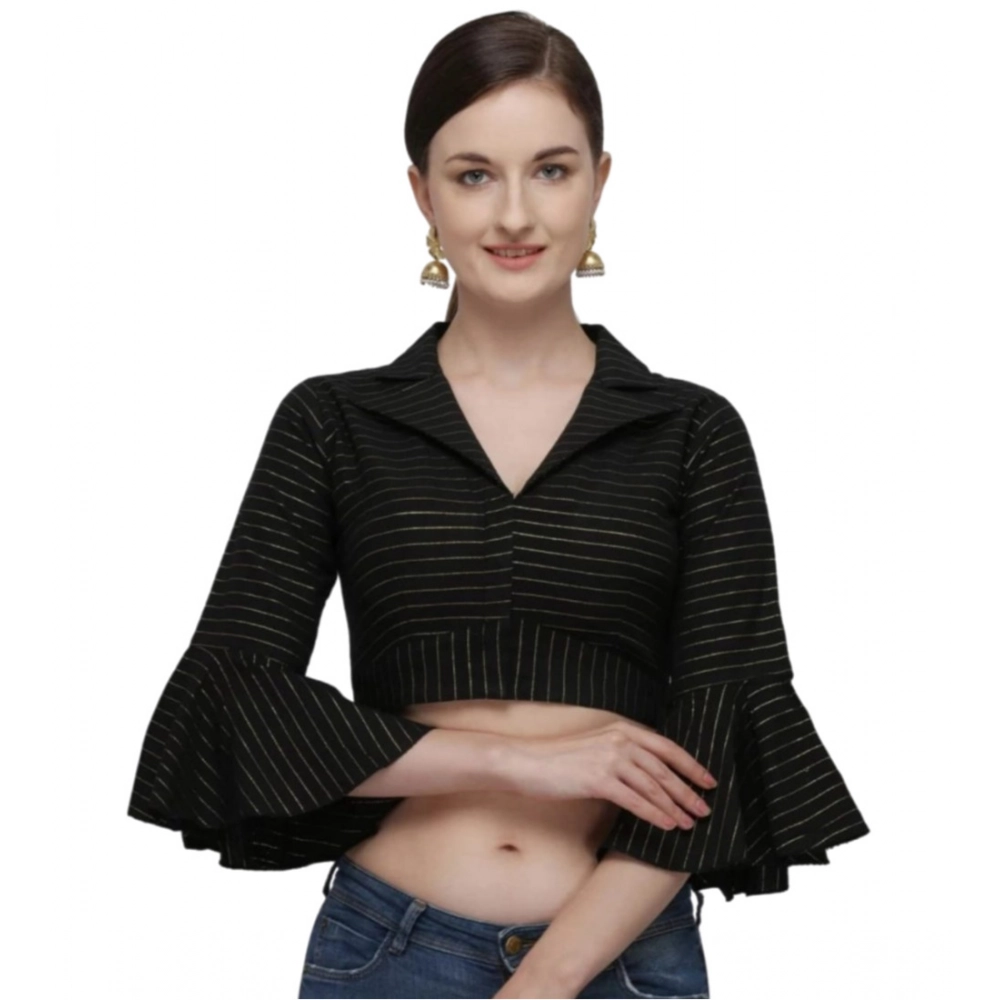 Generic Women's Cotton Striped Readymade Blouse (Black, Size: Free Size)