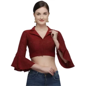 Generic Women'sย Cotton Striped Readymade Blouse (Maroon, Size: Free Size)