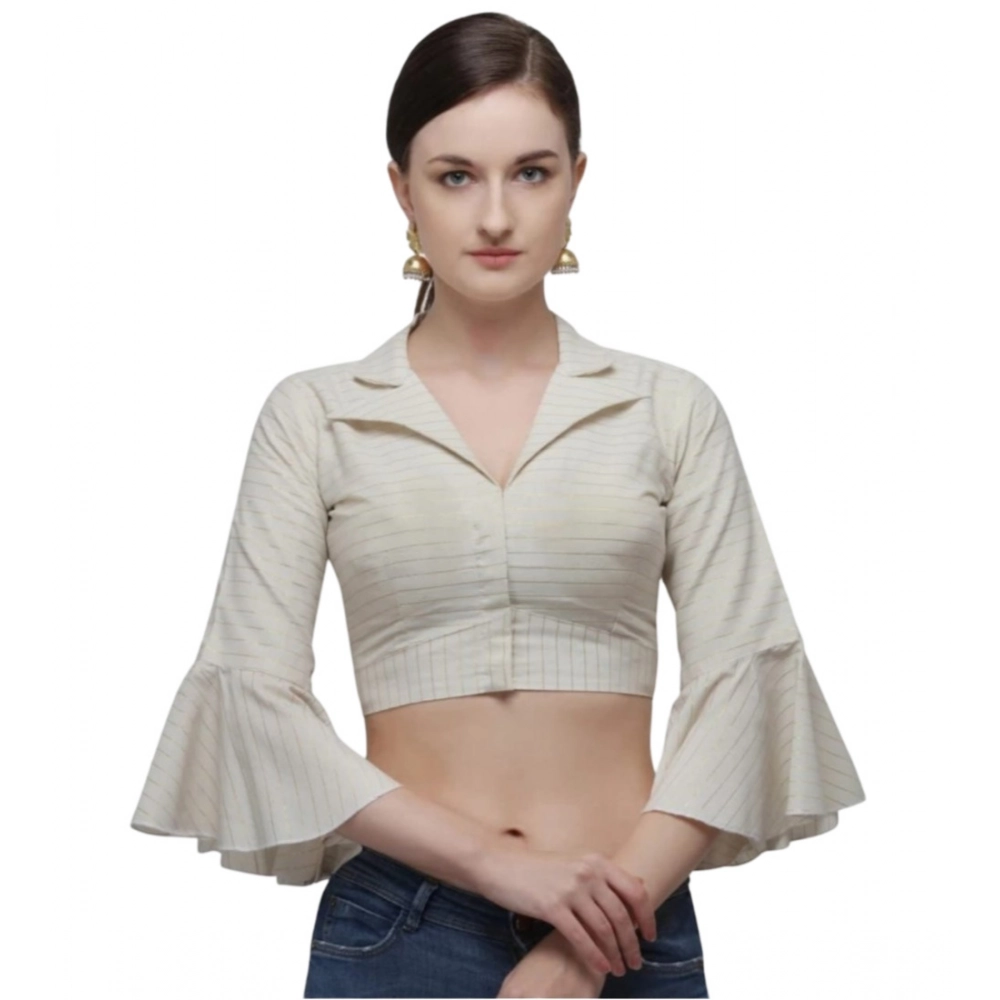 Generic Women's Cotton Striped Readymade Blouse (Beige, Size: Free Size)