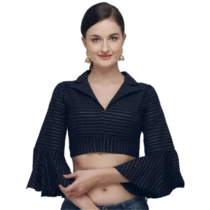 Generic Women'sย Cotton Striped Readymade Blouse (Navy Blue, Size: Free Size)